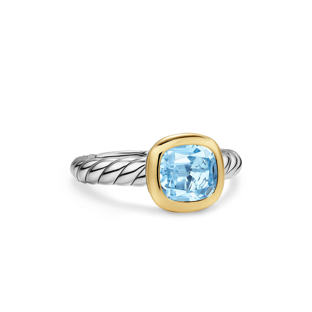 David Yurman Silver and Yellow Gold Mercer Stone Sky Blue Topaz Stone Ring