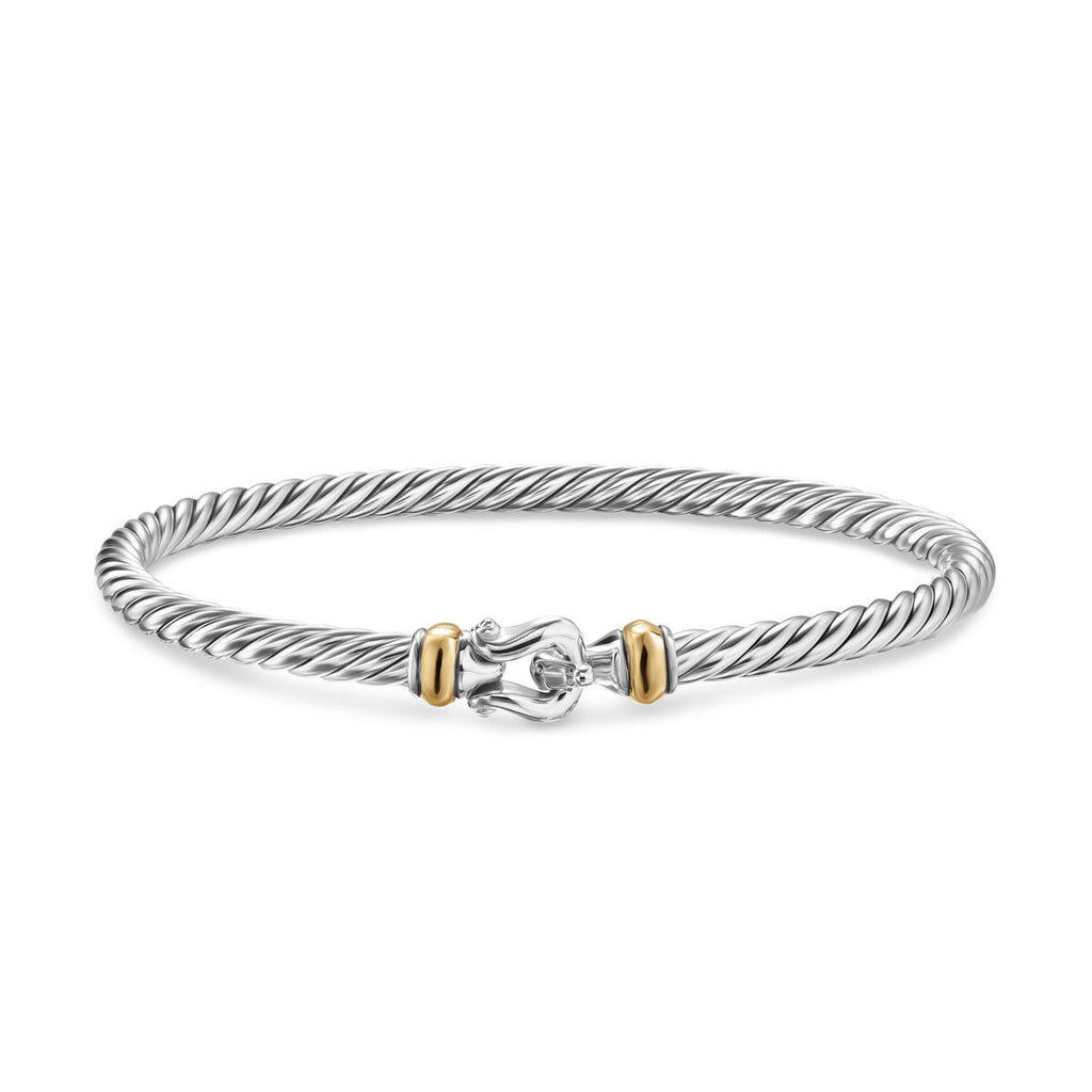 David Yurman Sterling Silver and Yellow Gold Cable Flex Buckle Bracelet