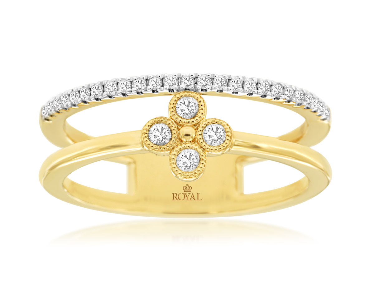 Yellow Gold Clover Diamond Two Row Ring