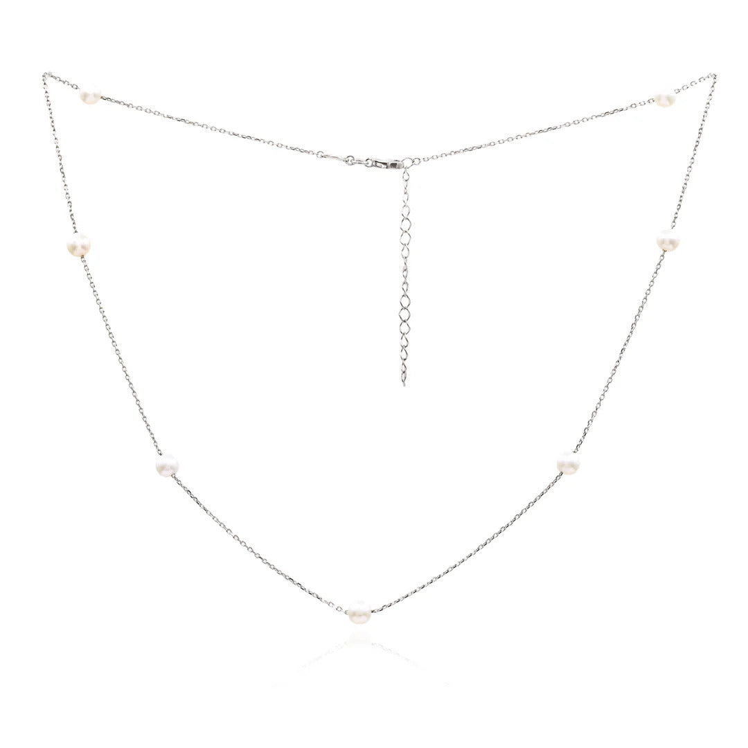 Sterling Silver Pearl Station Necklace
