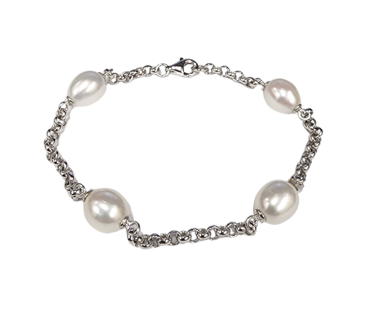 Sterling Silver Pearl Station Bracelet