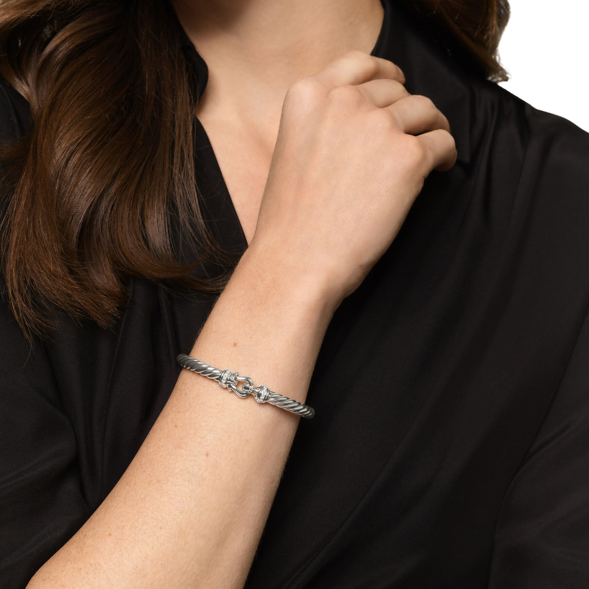 David Yurman Sterling Silve Cable Flex Buckle Diamond Bracelet