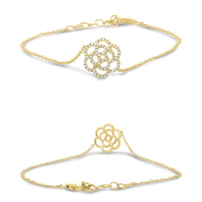 14 Karat Yellow Gold Diamond Flower Bracelet | VMB Jewelers