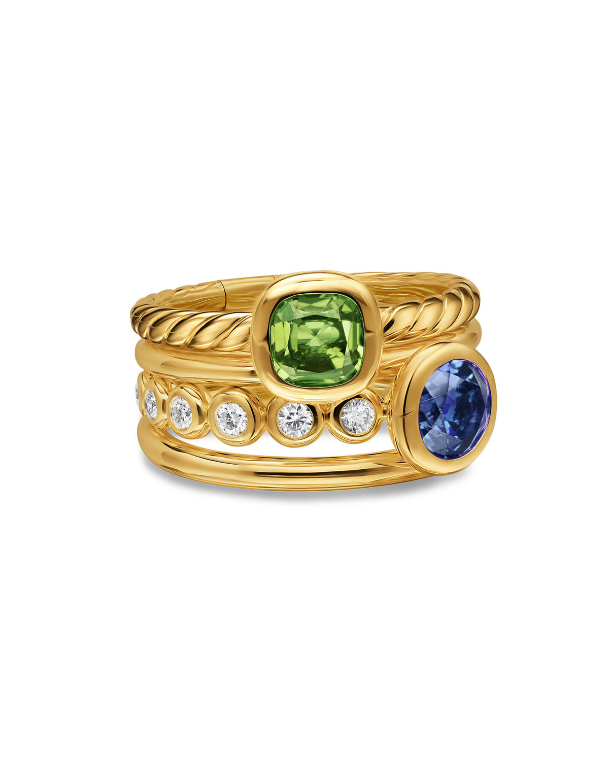 David Yurman Yellow Gold 10 mm Mercer Multi Row Color Stone Ring