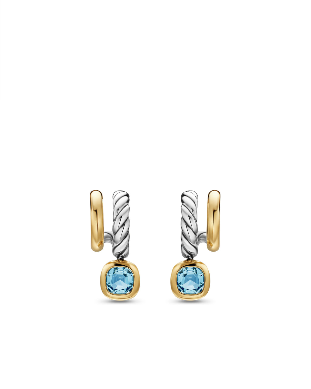 David Yurman Silver and Yellow Gold Two-Row Mercer Sky Blue Topaz Drop Stud Earrings