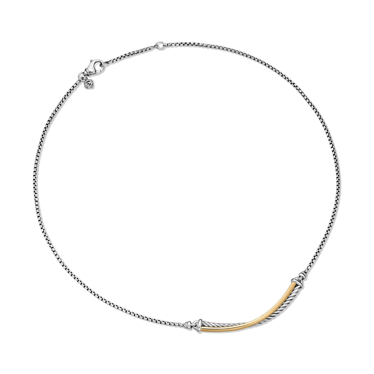 David Yurman Silver and Yellow Gold Crossover Bar Necklace