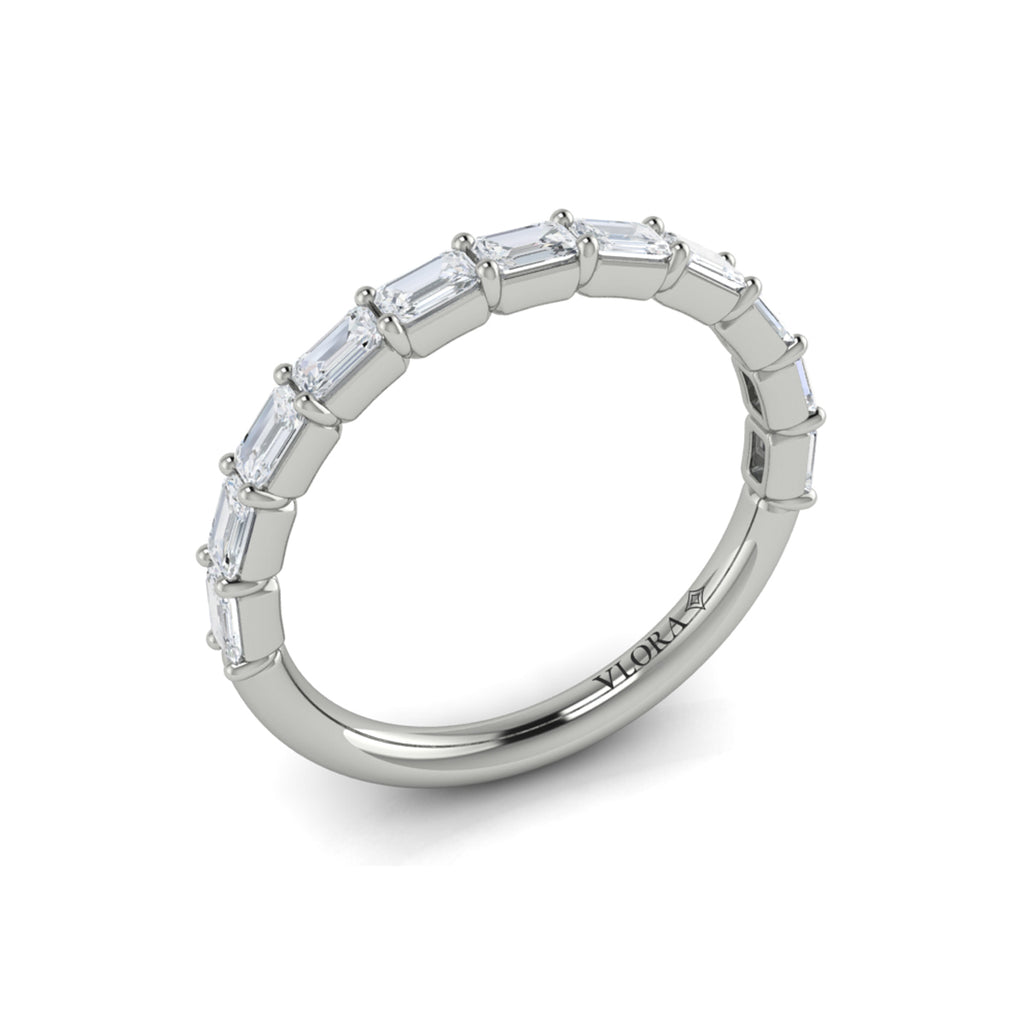 Vlora White Gold Prong Set Emerald Diamond Wedding Band