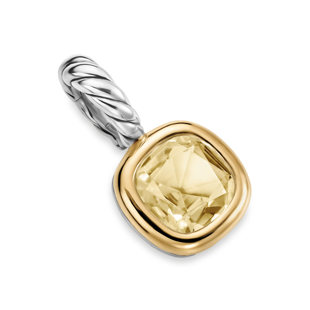 David Yurman Sterling Silver and Yellow Gold Mini Cushion Champagne Citrine Enhancer