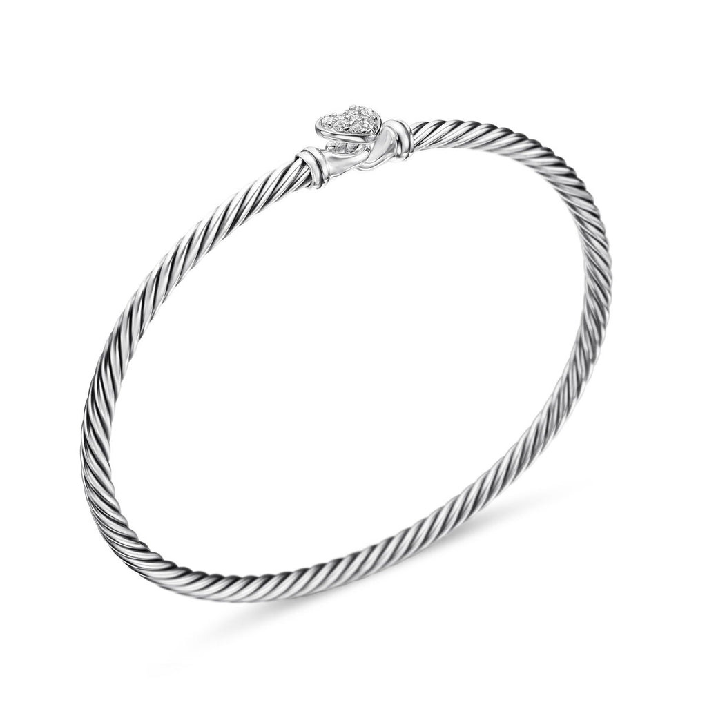 David Yurman Sterling Silver Cable Heart Bracelet with Diamonds