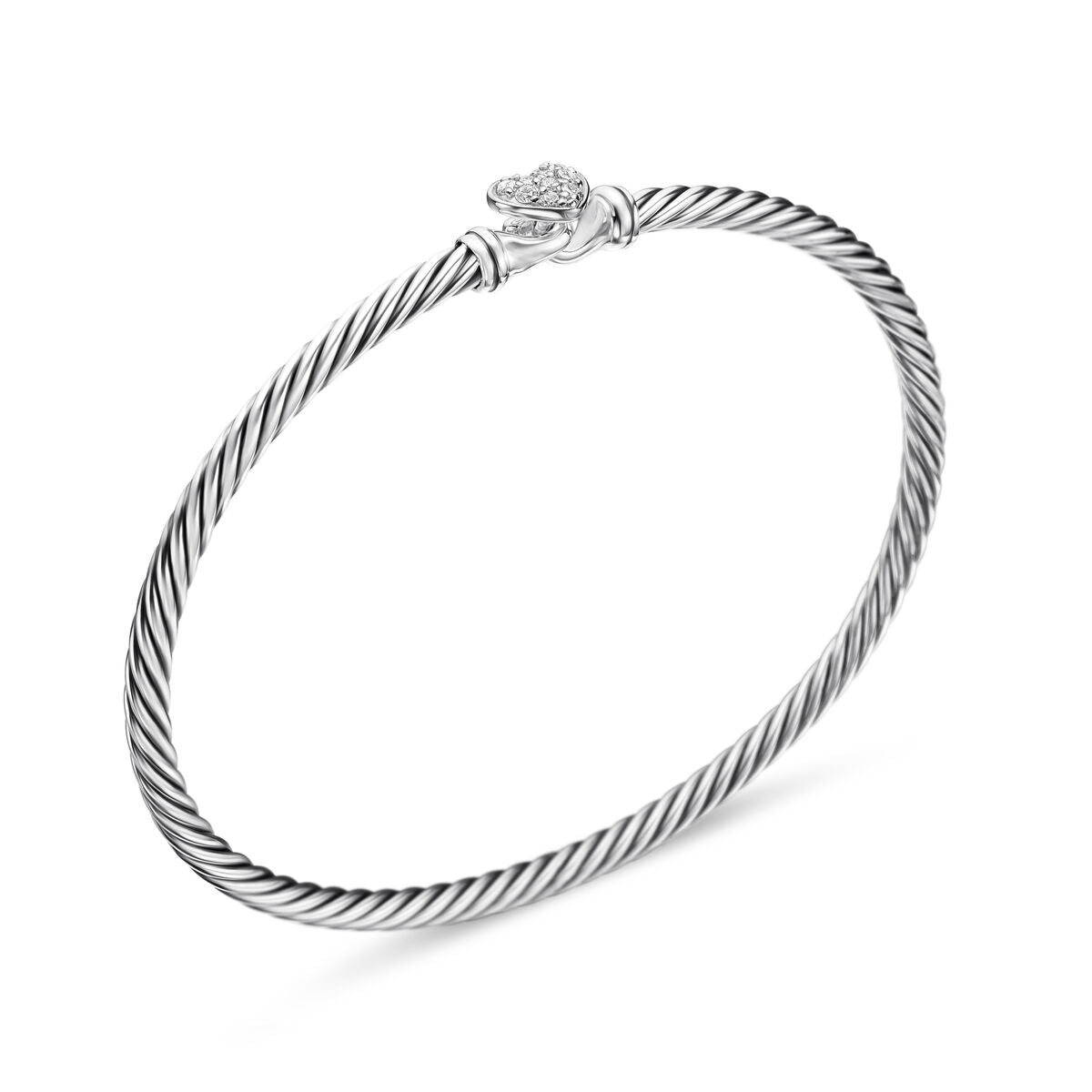 David Yurman Sterling Silver Cable Heart Bracelet with Diamonds