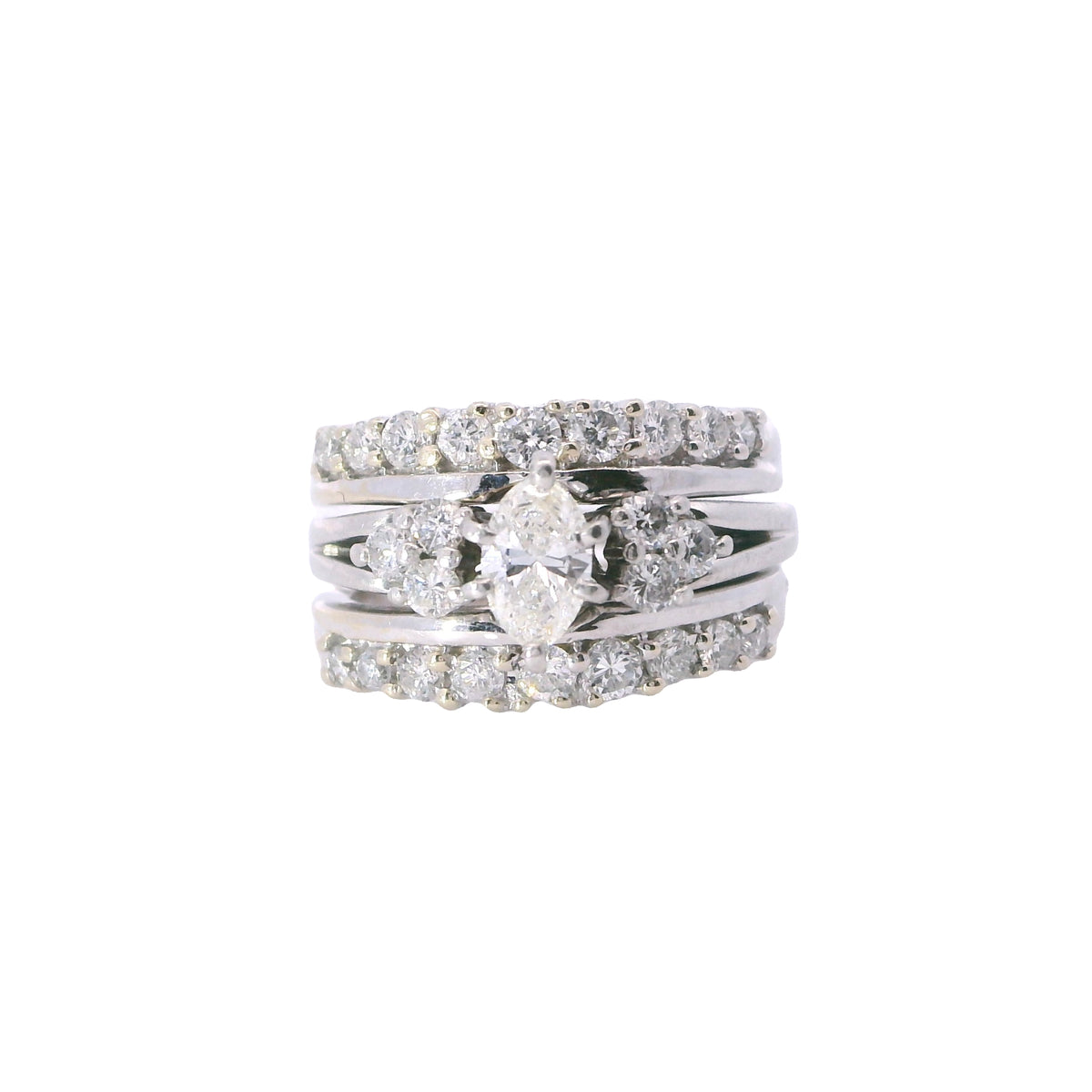 Estate Platinum Marquise Center and Round Diamond Engagement Ring and Insert Band Set