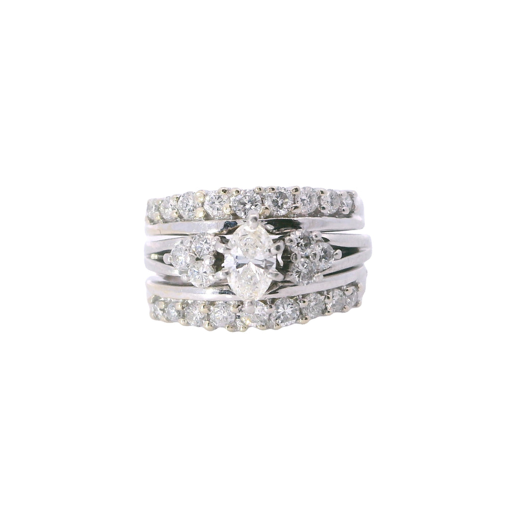 Estate Platinum Marquise Center and Round Diamond Engagement Ring and ...