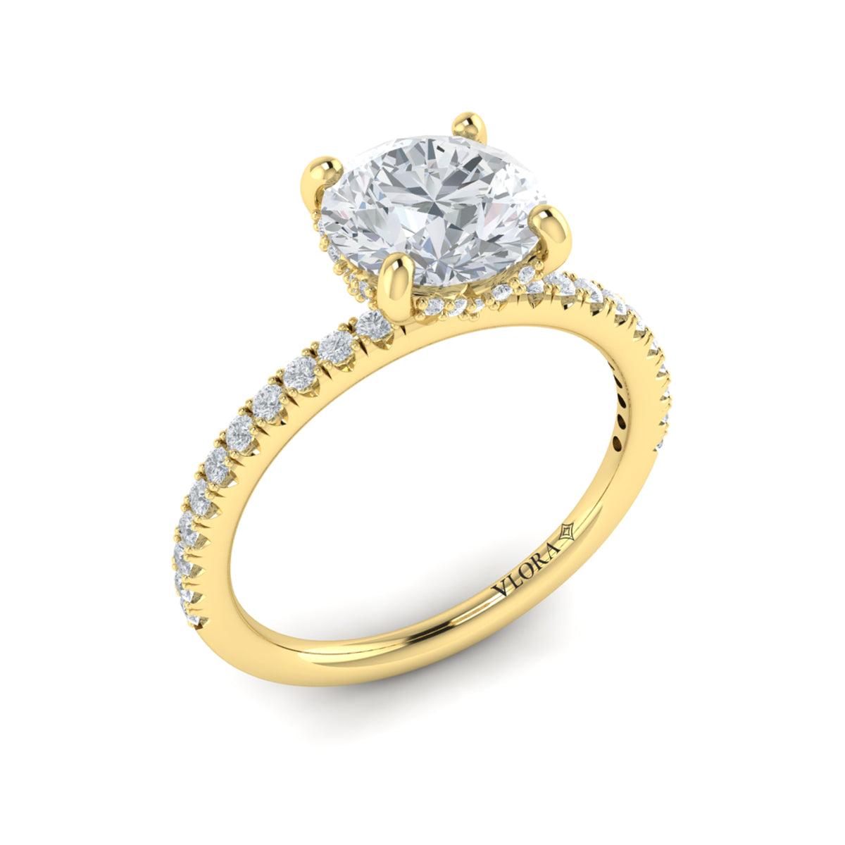 Vlora Yellow Gold Petite Diamond Hidden Halo Engagement Ring Mounting