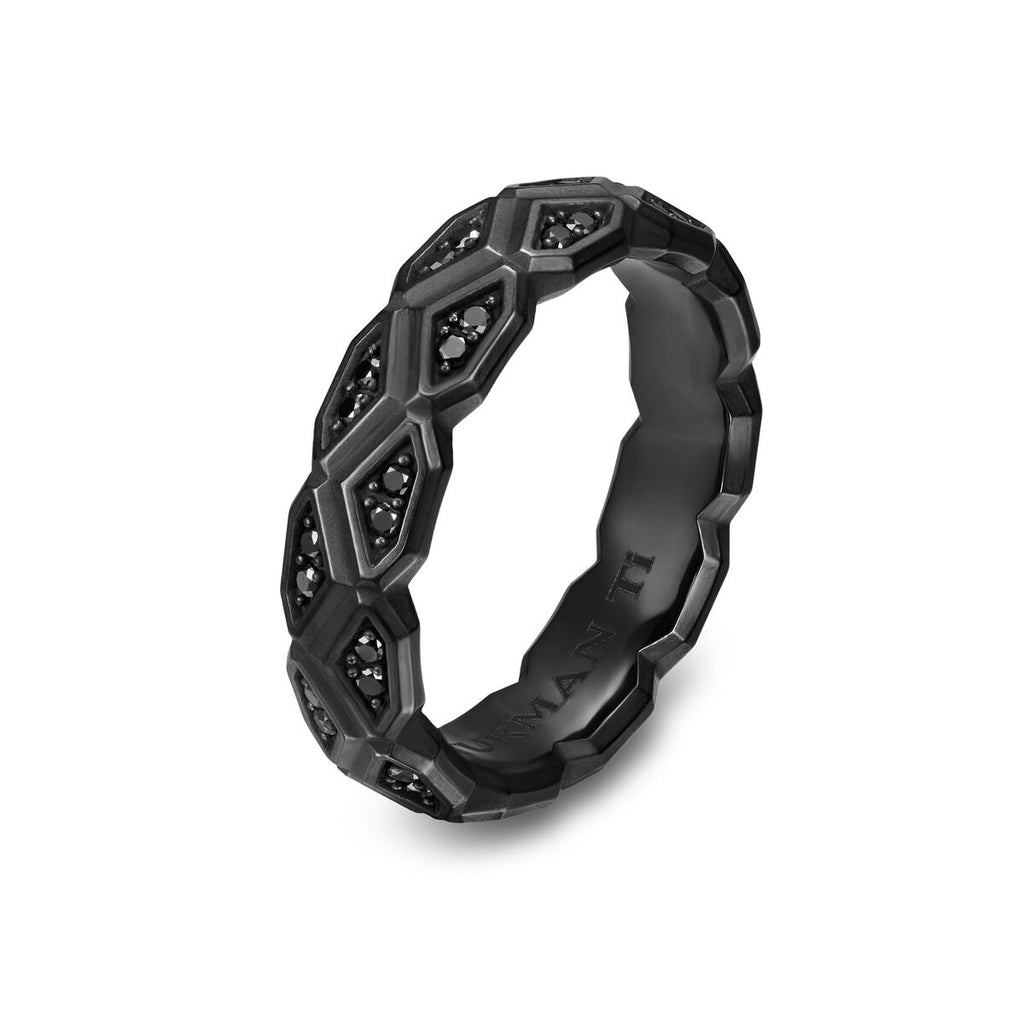 David Yurman Black Titanium 6 mm Hex Black Diamond Band Ring