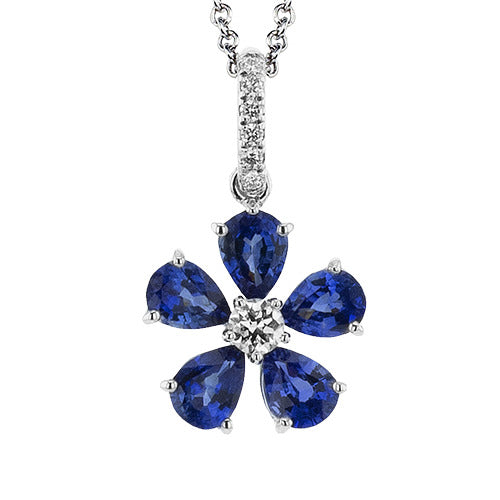 Simon G White Gold Sapphire and Diamond Flower Pendant Necklace