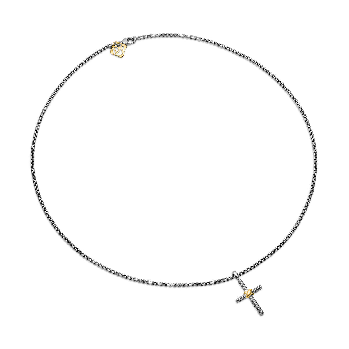 David Yurman Sterling Silver and Yellow Gold Baby Box Throughbred X Cross Necklace