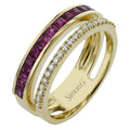 Simon G Yellow Gold Ruby and Diamond Two Row Ring