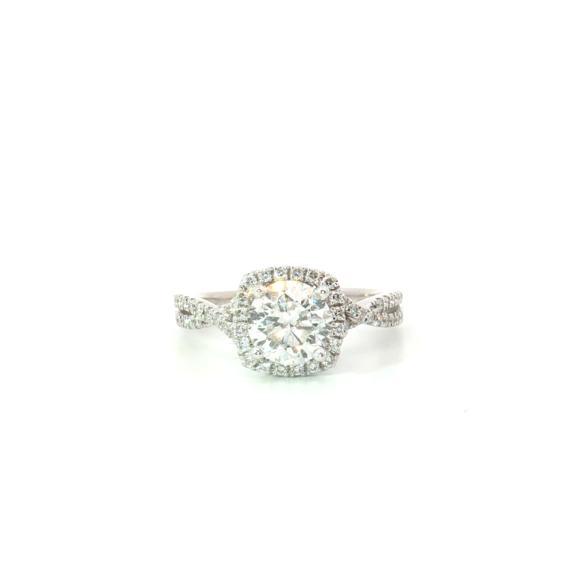 Estate Simon G White Gold Halo and Twist Diamond Engagement Ring