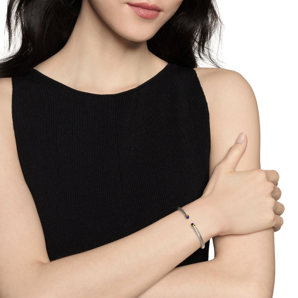 David Yurman Silver and Yellow Gold Cable Flex Lapis Lazuli Bracelet