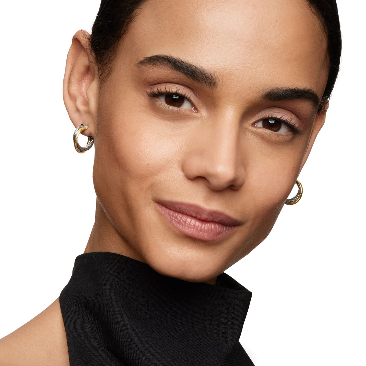 David Yurman Sterling Silver and Yellow Gold Crossover Earrings
