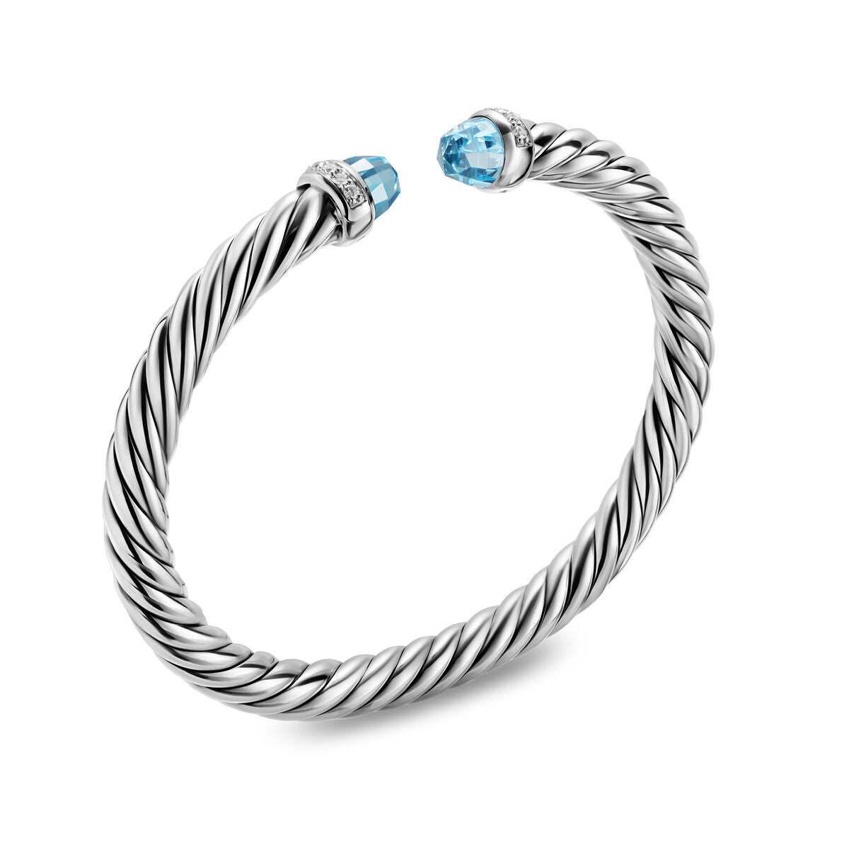 David Yurman Sterling Silver Cable Flex Blue Topaz Bracelet with Diamonds