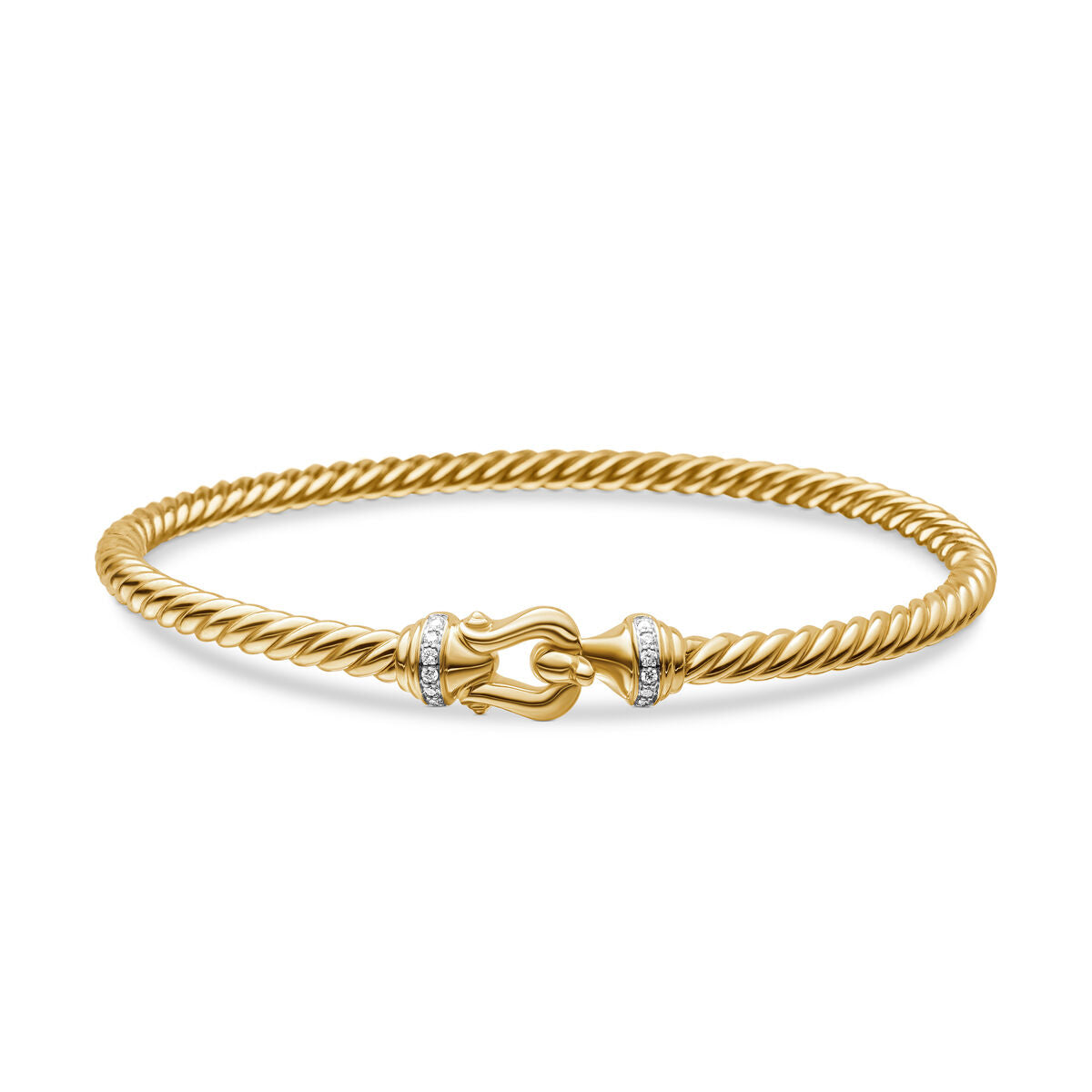 David Yurman Yellow Gold Buckle Cablespira Bracelet with Diamonds