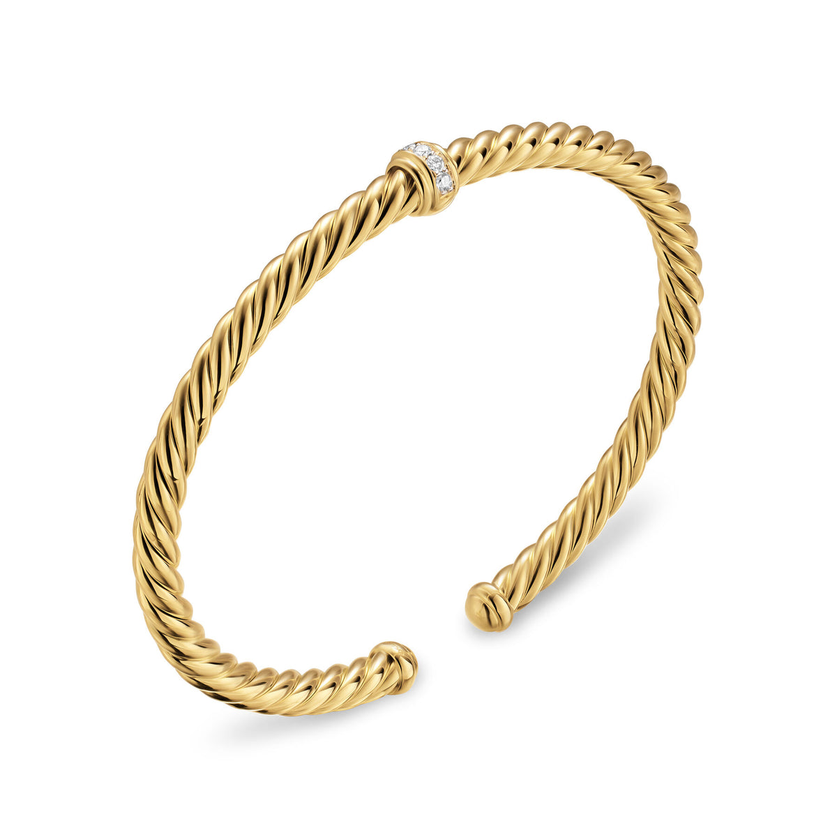 David Yurman Yellow Gold Cablespira Flex Center Station Bracelet with Diamonds