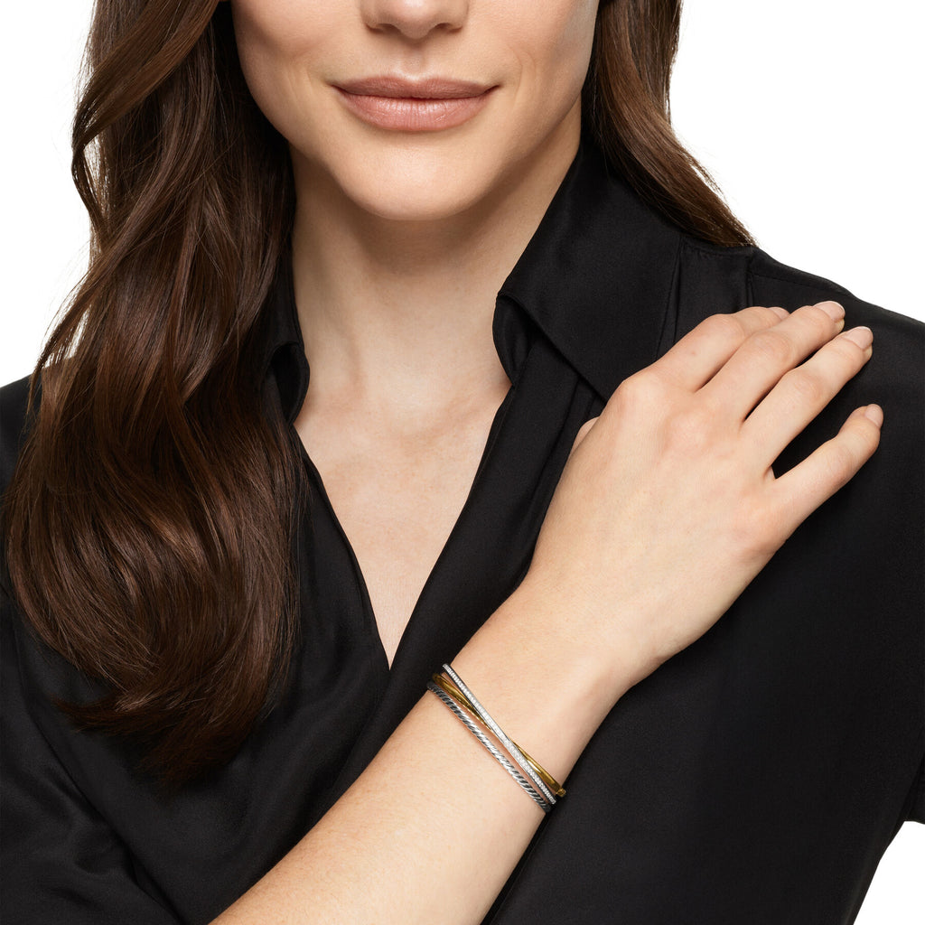 David Yurman Sterling Silver and Yellow Gold Crossover Three-Row Bracelet