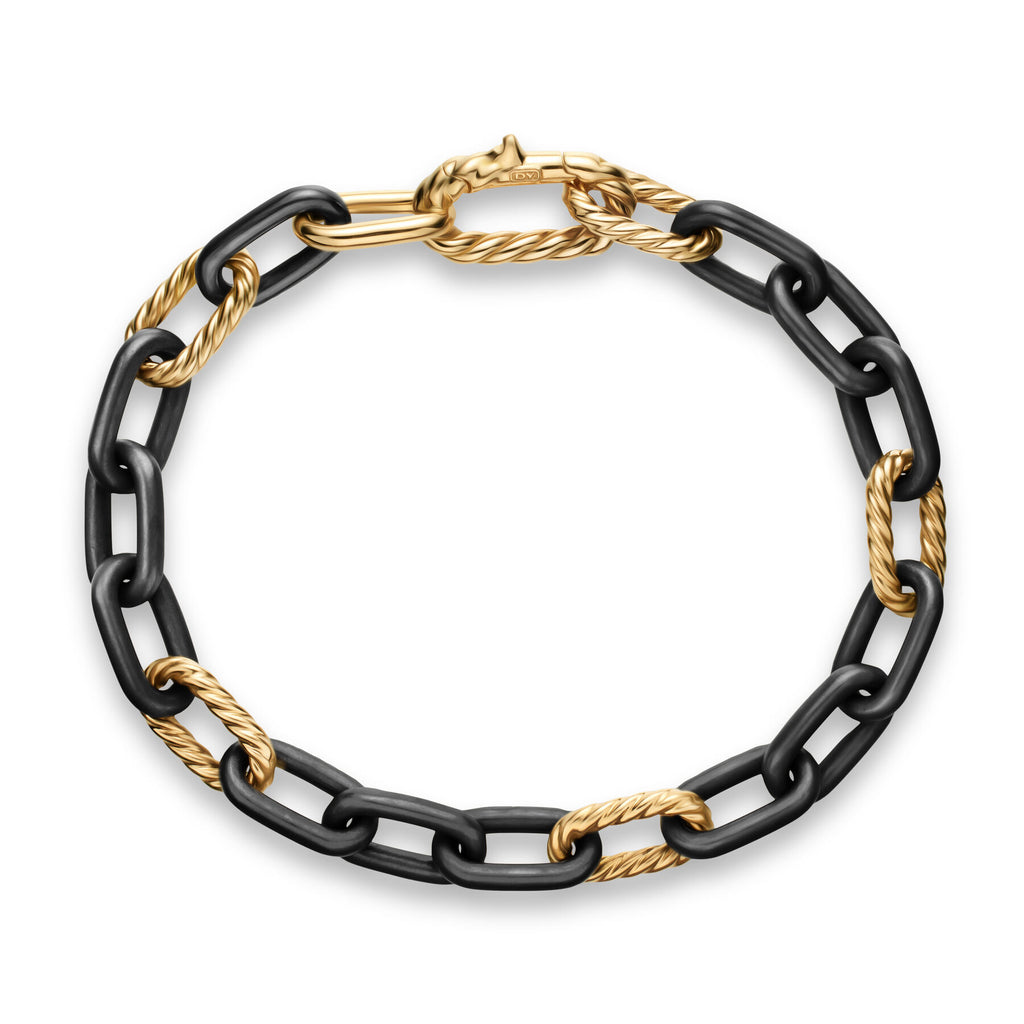 David Yurman Yellow Gold and Black Titanium Madison Chain Bracelet