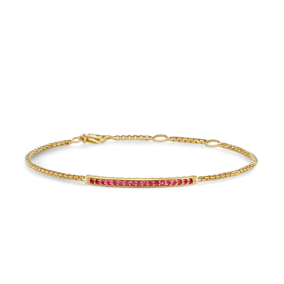 David Yurman Yellow Gold Petite Pave Bar Bracelet with Rubies