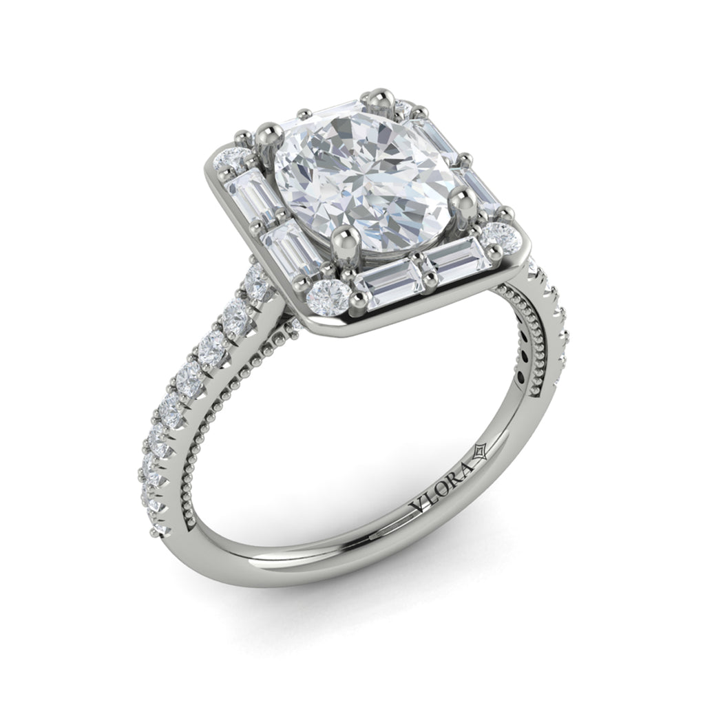 Vlora White Gold Diamond Rectangle Halo Engagement Ring Mounting