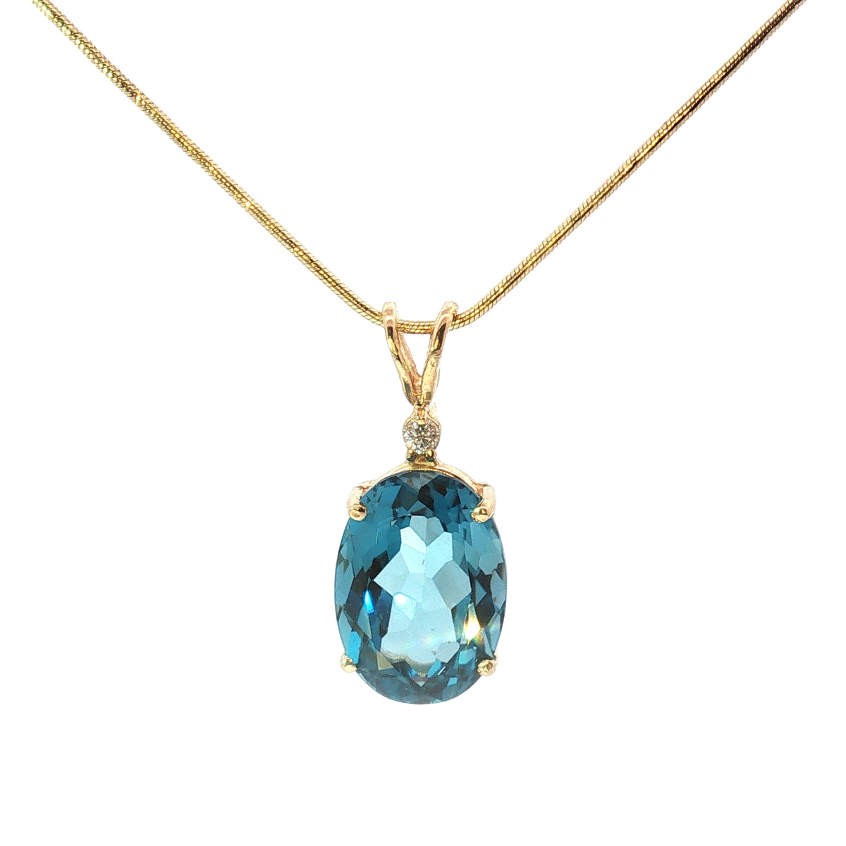 Estate Yellow Gold London Blue Topaz and Diamond Necklace