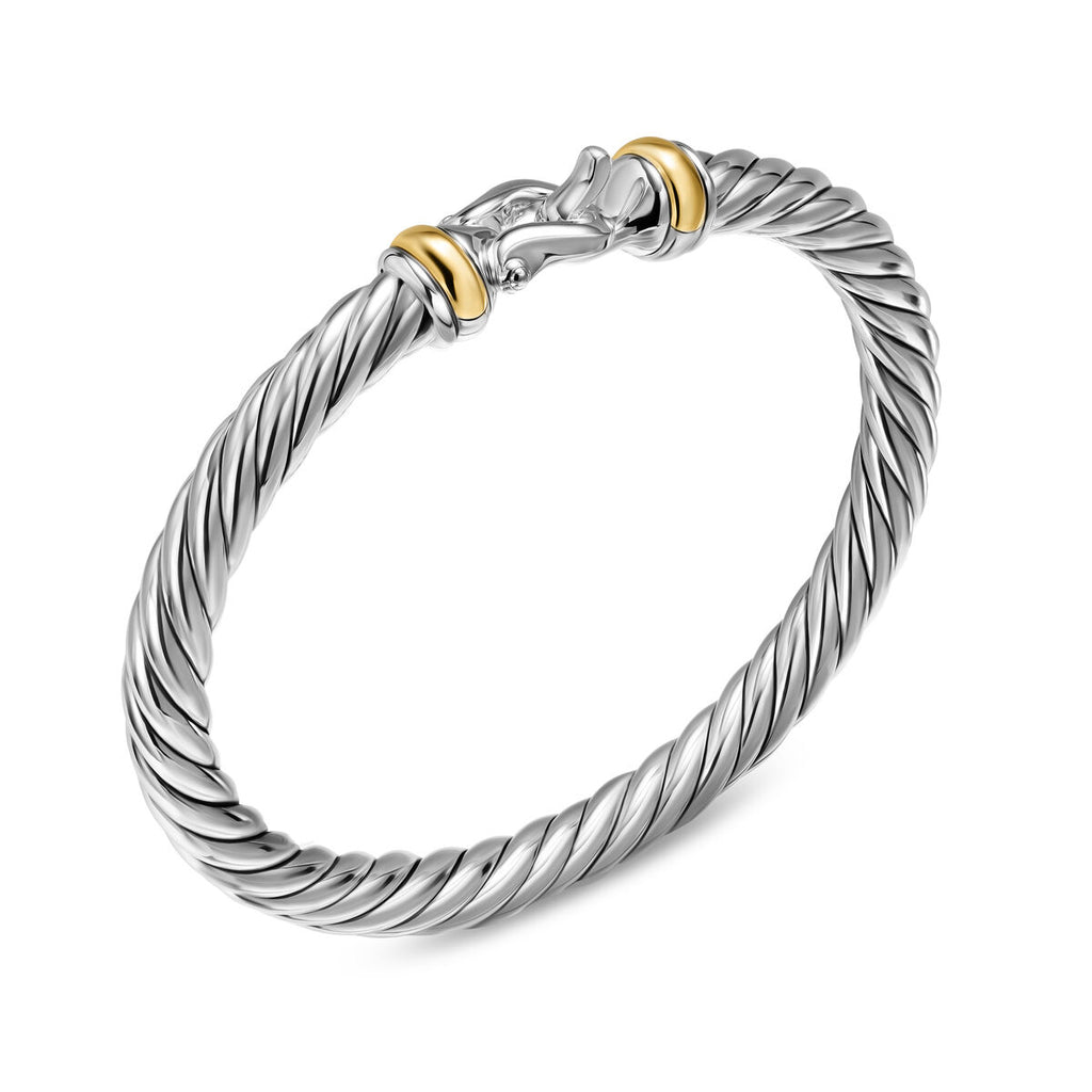 David Yurman Sterling Silver and Yellow Gold Cable Flex Buckle Bracelet