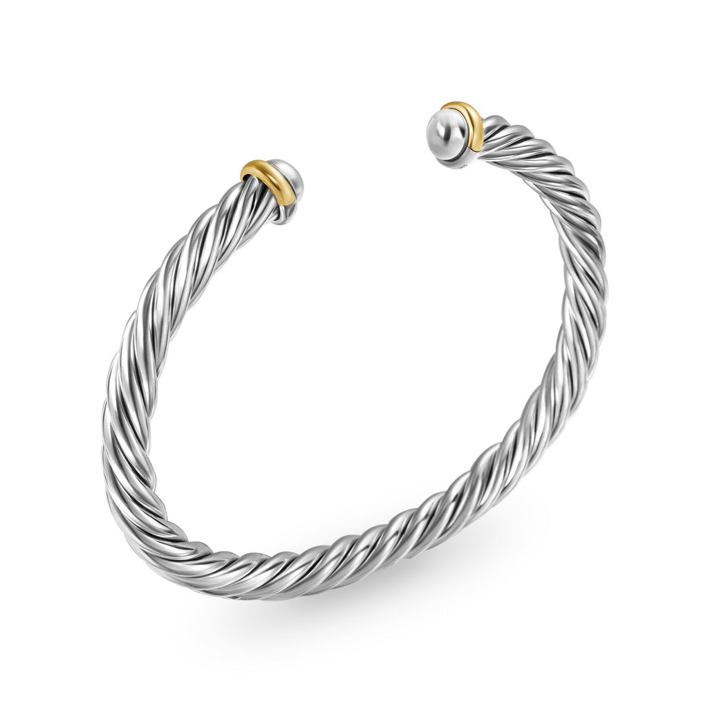 David Yurman Sterling Silver and Yellow Gold Cable Cuff Bracelet
