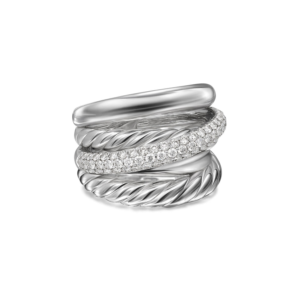 David Yurman Sterling Silver Bold Crossover 5-Row Ring with Diamonds