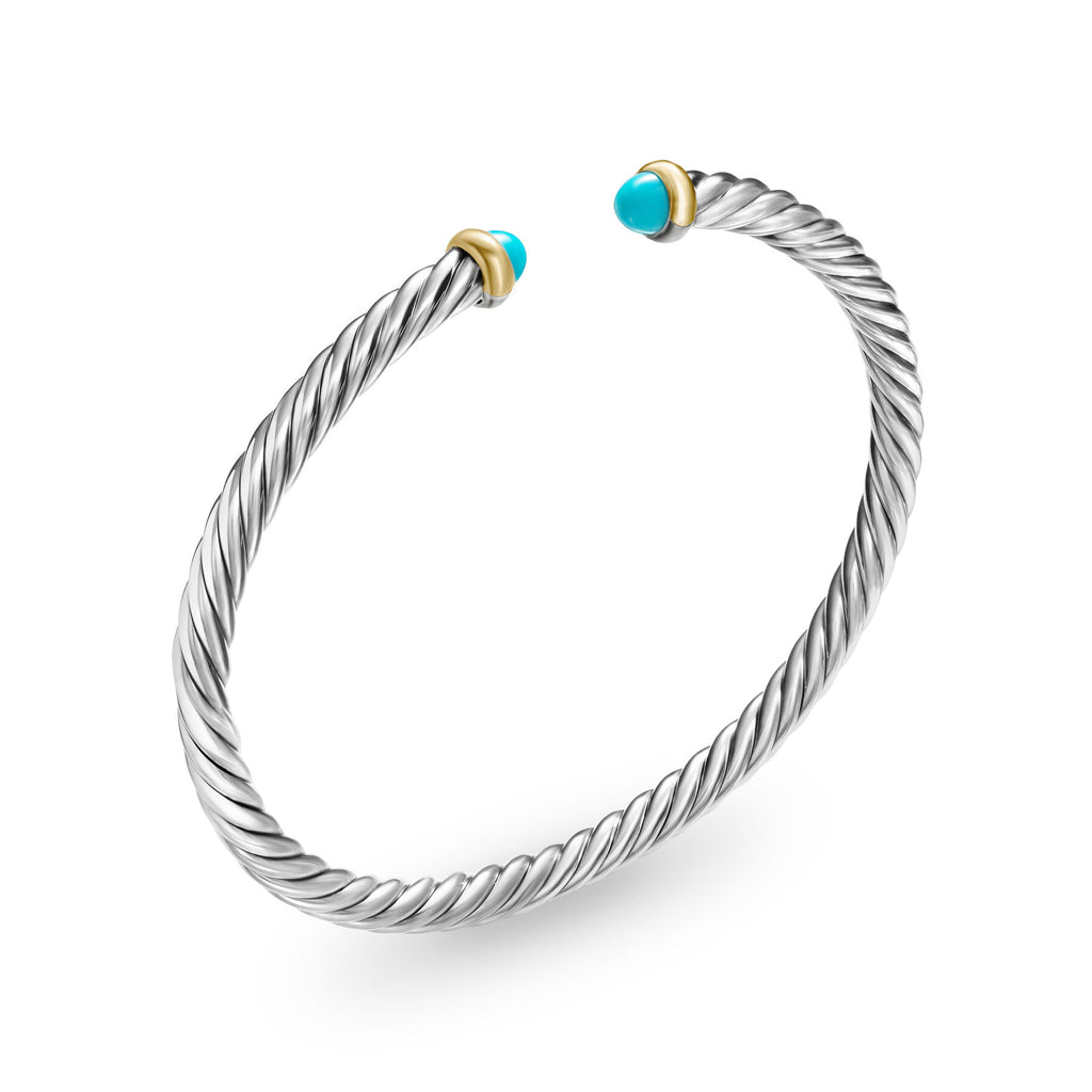 David Yurman Sterling Silver and Yellow Gold Cable Flex Turquoise Bracelet