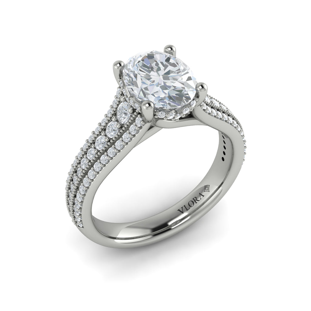 Vlora White Gold Diamond Multi Row Hidden Halo Engagement Ring Mounting