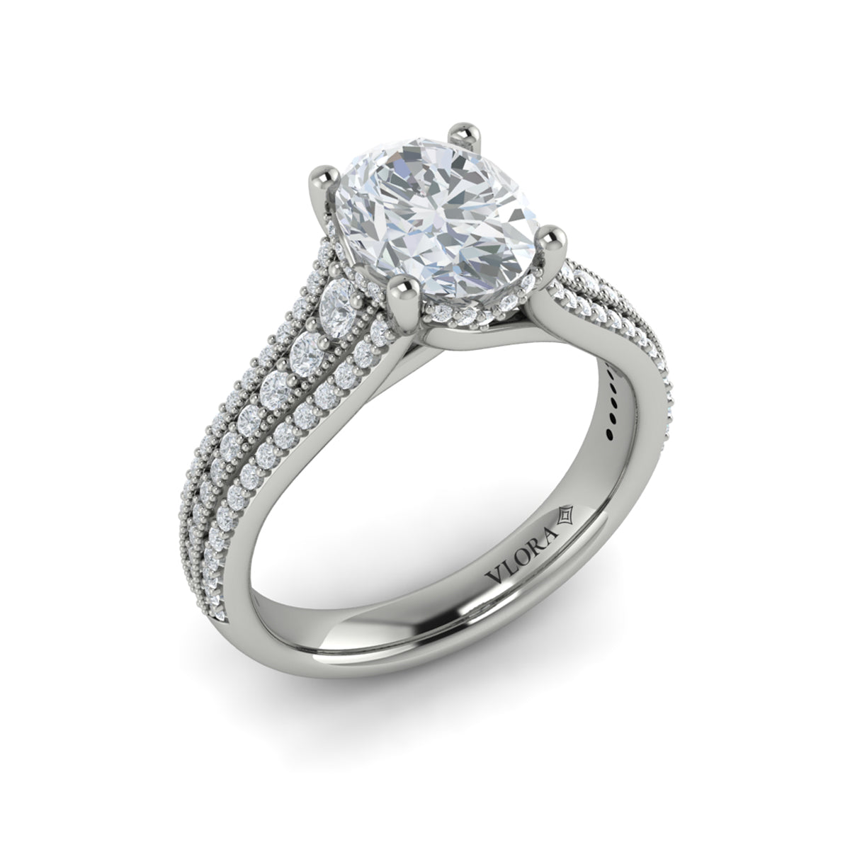 Vlora White Gold Diamond Multi Row Hidden Halo Engagement Ring Mounting