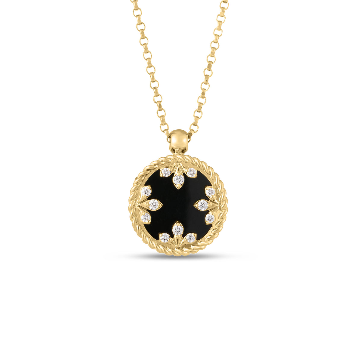 Roberto Coin Yellow Gold Diamond and Black Jade Medallion Pendant Necklace