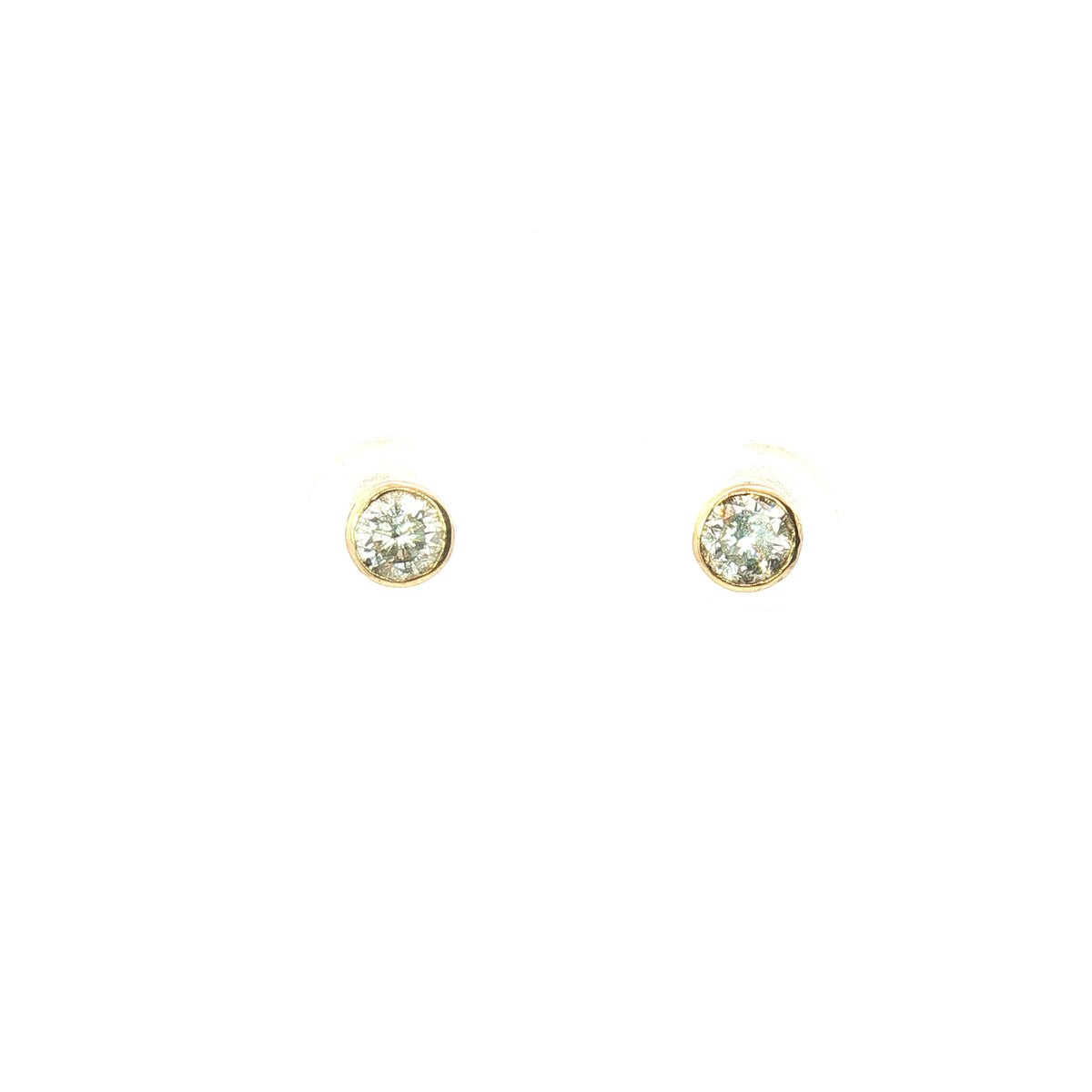 Estate Yellow Gold Bezel Diamond Stud Earrings