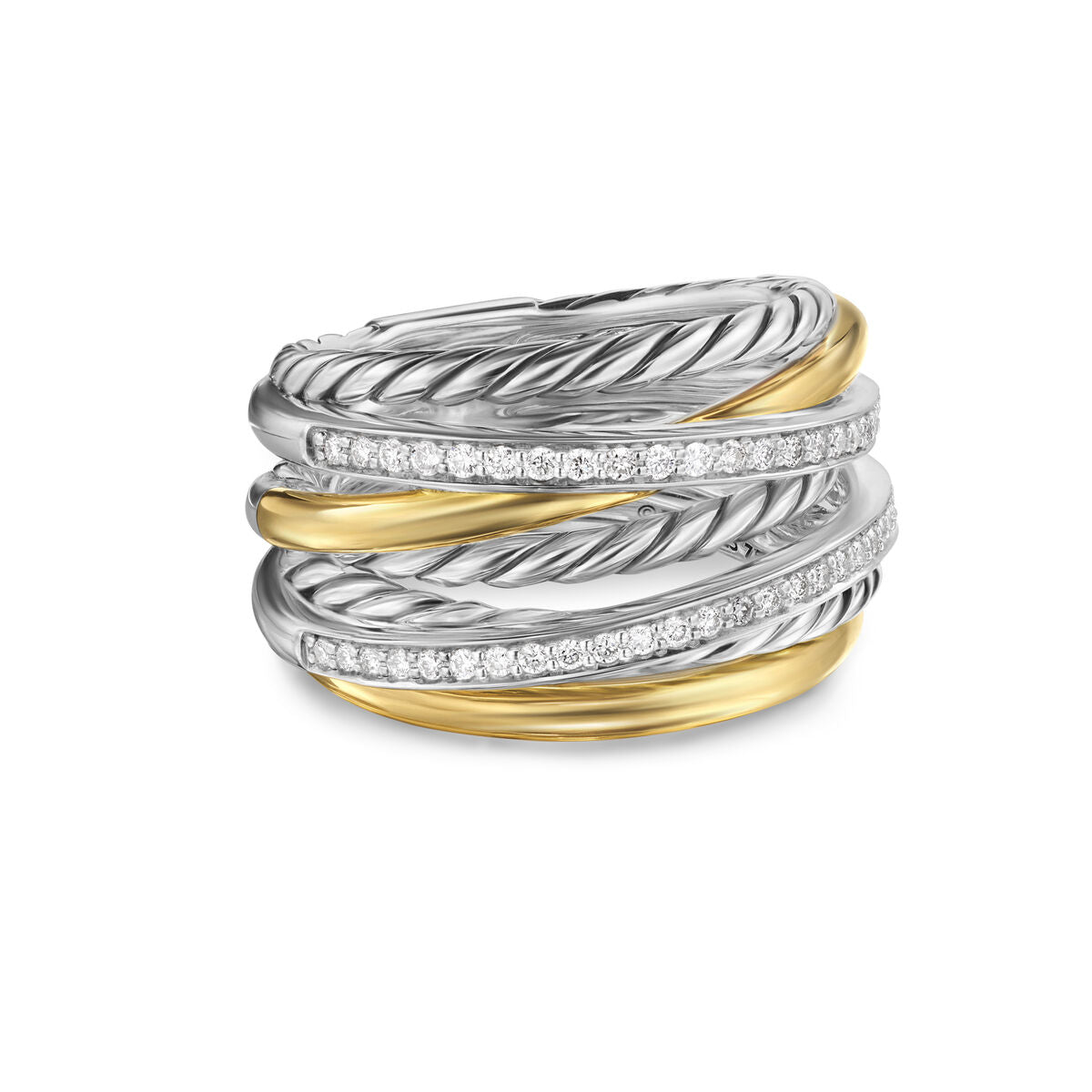 David Yurman Sterling Silver and Yellow Gold 7-Row Crossover Ring