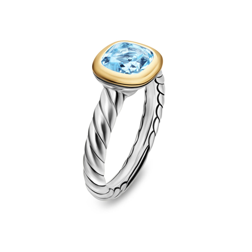 David Yurman Silver and Yellow Gold Mercer Stone Sky Blue Topaz Stone Ring