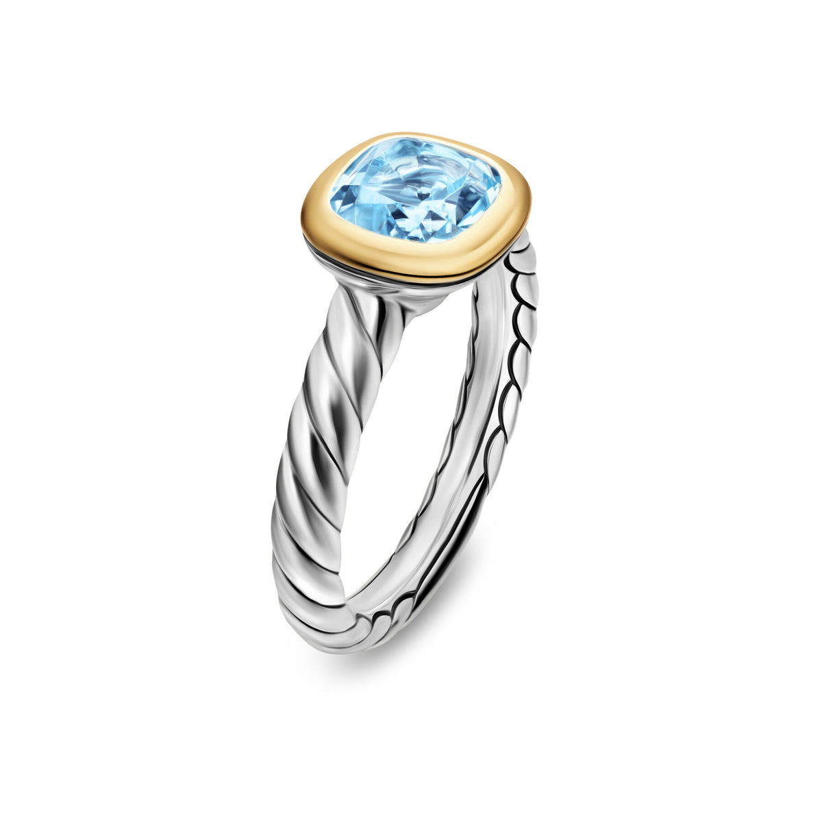David Yurman Silver and Yellow Gold Mercer Stone Sky Blue Topaz Stone Ring