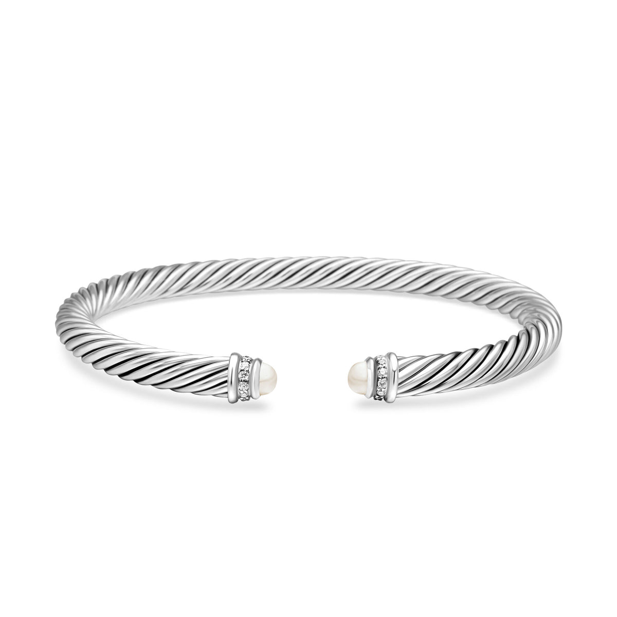 David Yurman Sterling Silver Classic Cable Pearl Bracelet with Diamonds