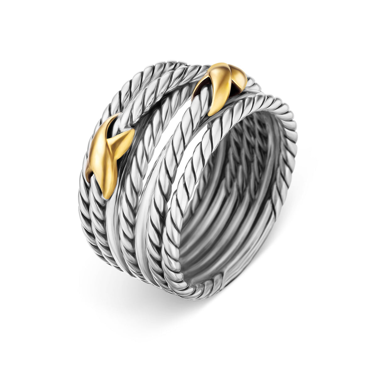 David Yurman Sterling Silver and Yellow Gold Crossover with Small X's Ring