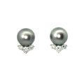 Estate Mikimoto White Gold Black Pearl and Diamond Stud Earrings