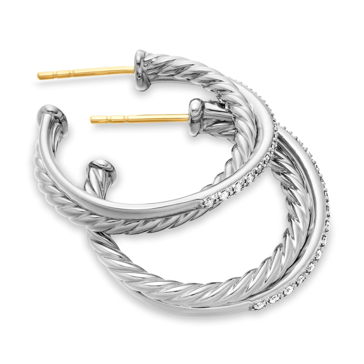 David Yurman Silver Crossover Diamond Hoop Earrings