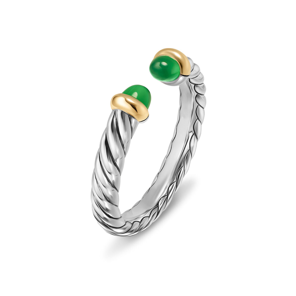 David Yurman Sterling Silver and Yellow Gold Petite Cable Green Onyx Open Ring
