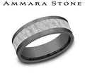 Ammara Stone White Gold and Grey Tantalum Comfort Fit Lava Rock Center Grey Straight Edge Wedding Band