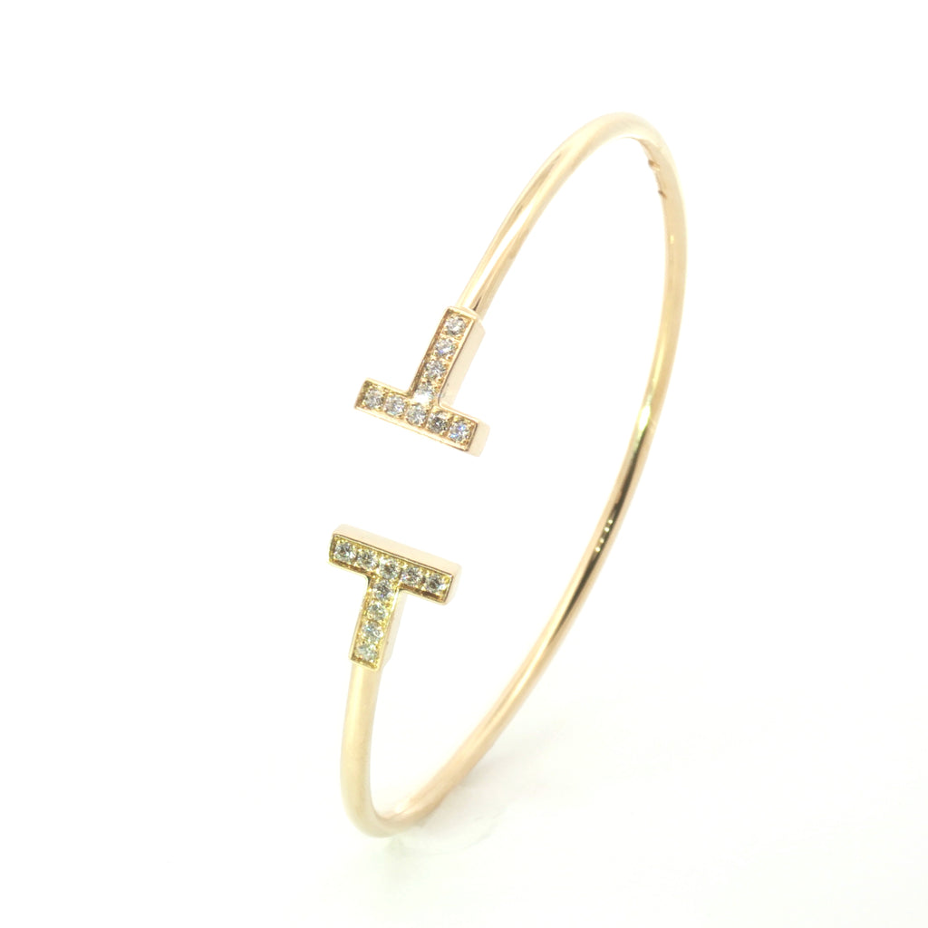 Estate Tiffany Yellow Gold T Diamond Wire Bracelet